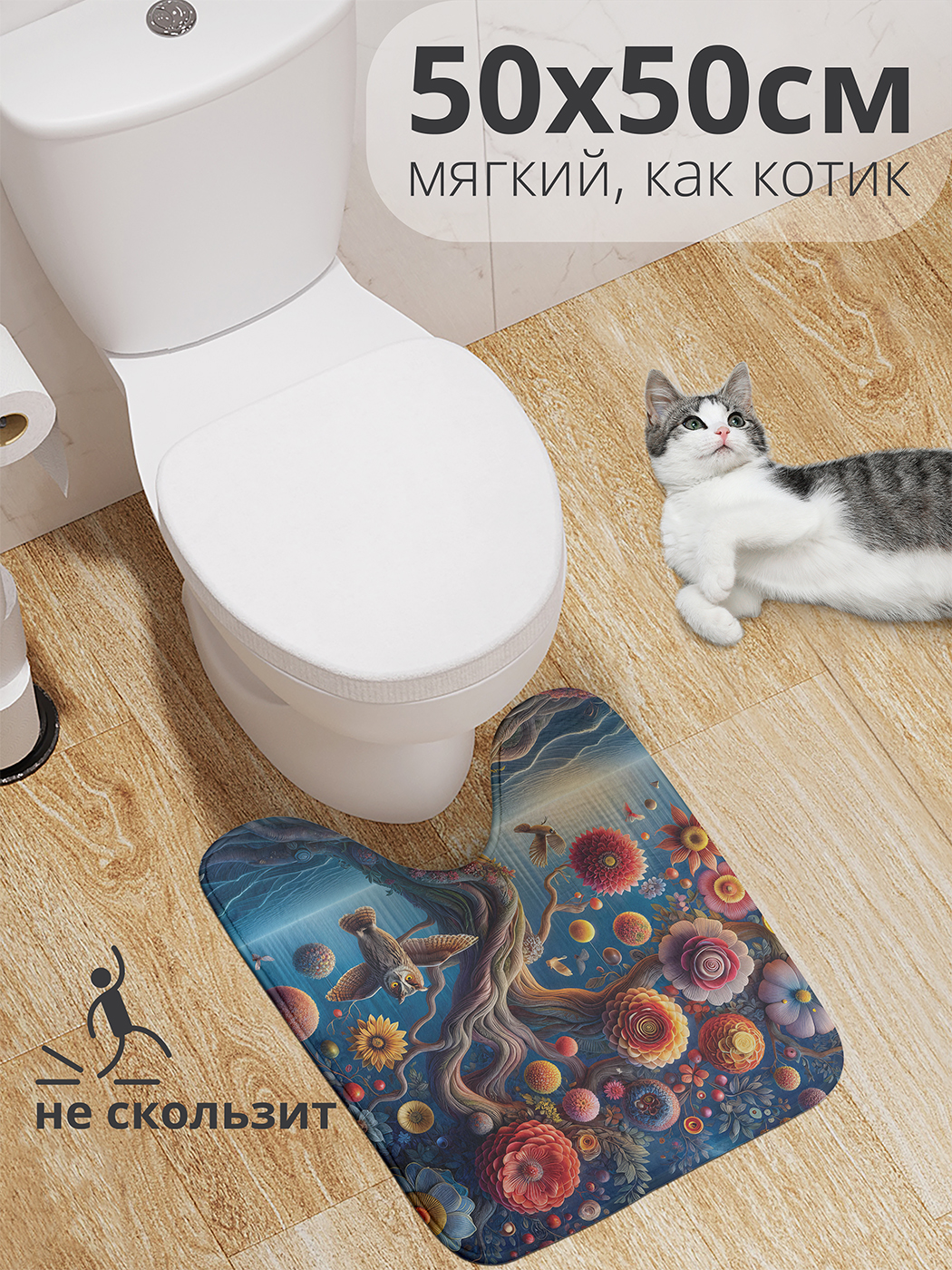 

Коврик для туалета с вырезом JoyArty "Полёт фантазий" 50x50, wcbath_sd2920_50x50