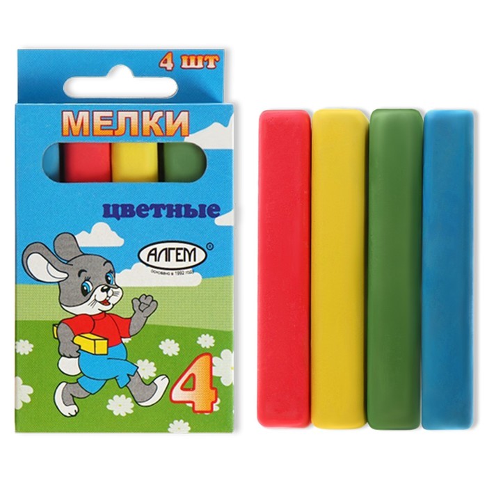 

Мелки цветные "АЛГЕМ", в наборе 4 штуки, квадратные, МИКС