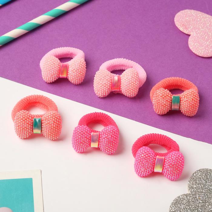 

Резинка для волос Ягодинка точка (набор 6 шт) бантики, персиково-розовый