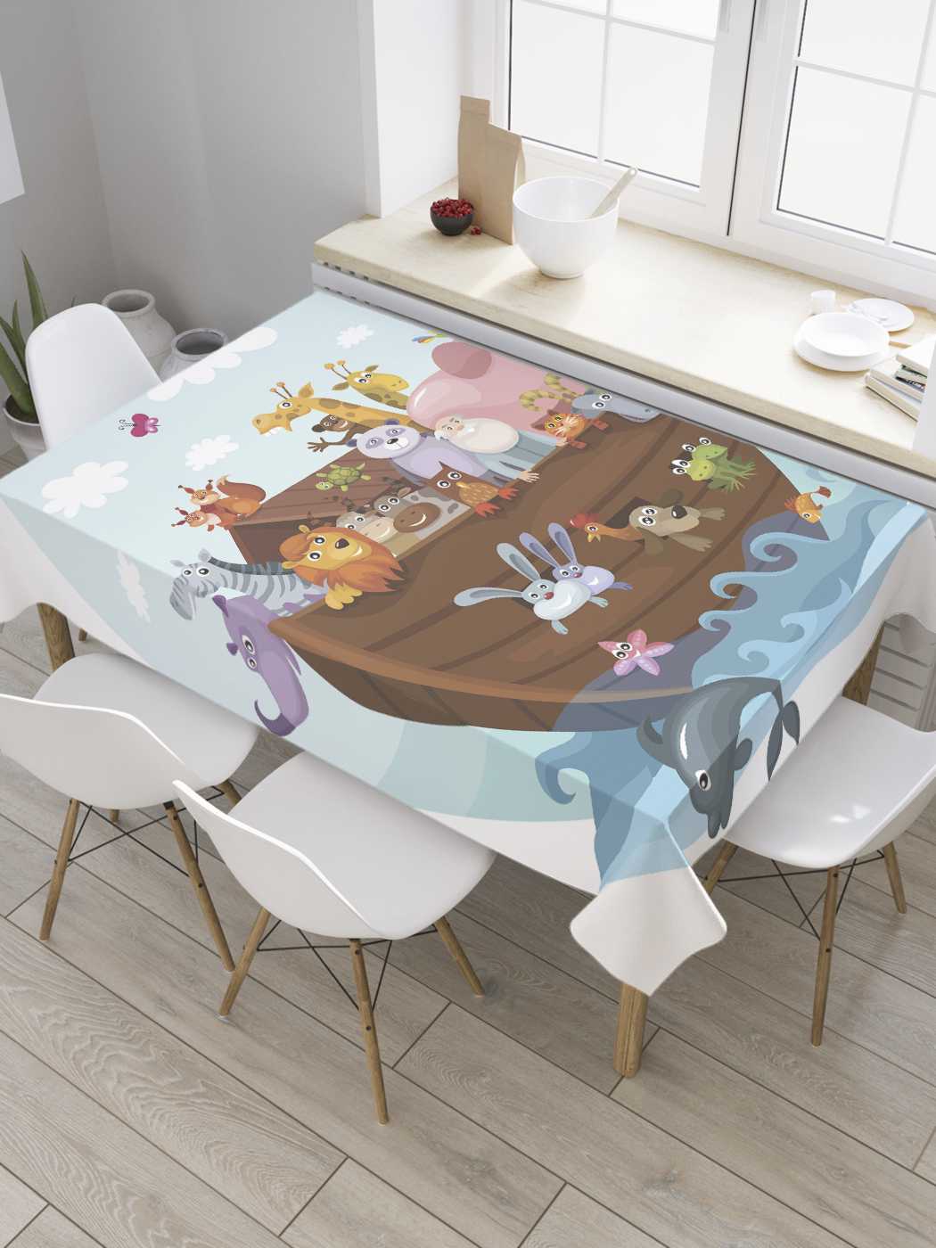

Скатерть прямоугольная JoyArty "Спасенные животные" из оксфорда, 180x145 см, Голубой, Спасенные животные