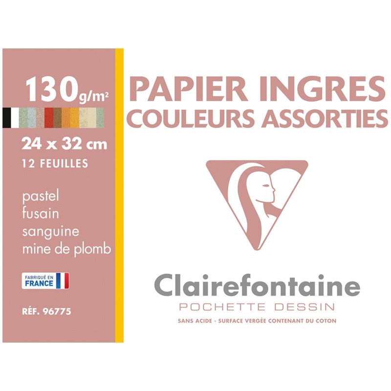 

Бумага для пастели Clairefontaine 12 л 240х320 мм Ingres 130 г/м2 верже ассорти 170г
