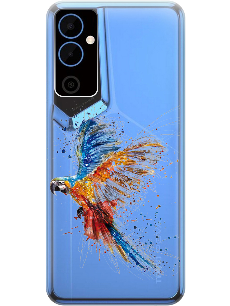 

Силиконовый чехол на Tecno Pova Neo 2 "Colorful Parrot", Прозрачный;голубой;оранжевый, 20001476