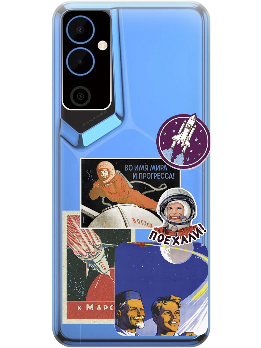 

Силиконовый чехол на Tecno Pova Neo 2 "Yuri Gagarin Stickers", Прозрачный;белый;красный;черный, 20001476