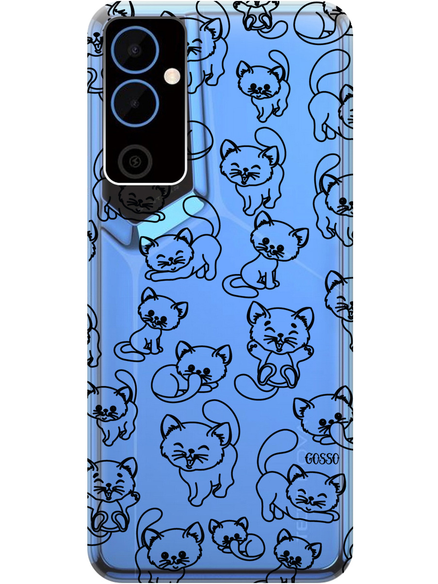 

Силиконовый чехол на Tecno Pova Neo 2 "Cute Kitties", Прозрачный;черный, 20001476