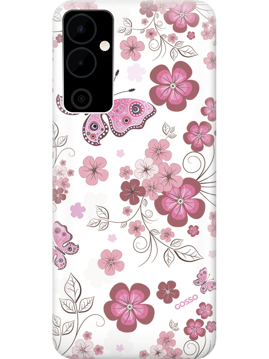 

Силиконовый чехол на Tecno Pova Neo 2 "Butterflies and Flowers", Прозрачный;розовый;черный, 20001476