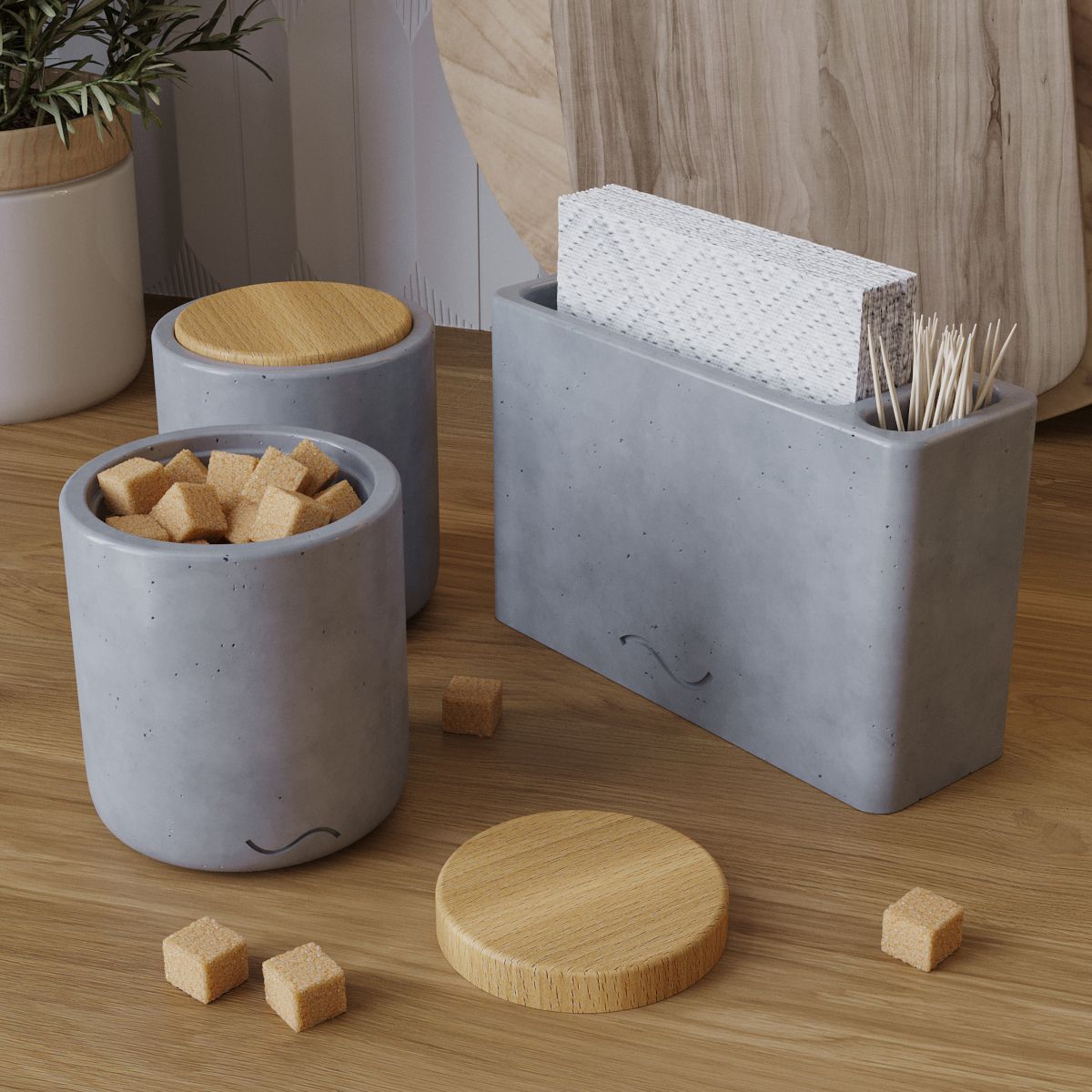 

Набор для кухни Musko 25 салфетница Lina, 2 банка Astrid S крышкой, бетон, серый глянец