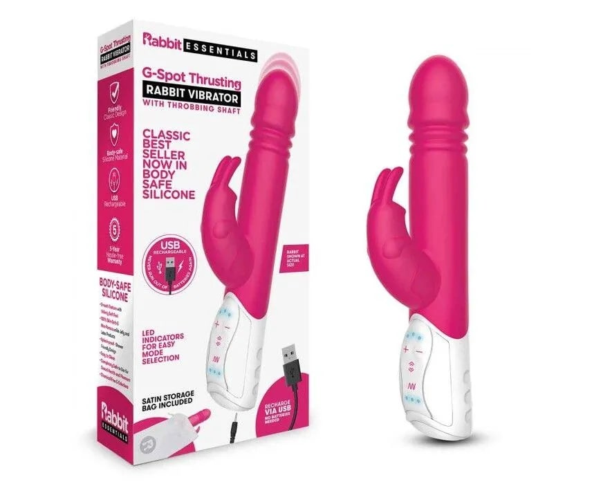 фото Розовый пульсирующий вибромассажер g-spot thrusting rabbit - 24 см., розовый rabbit essentials