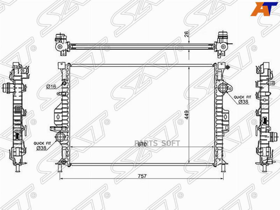 

SAT Радиатор FORD MONDEO 1.8TD/2.0T/2.0TD/2.2TD/2.5T 07-/FOCUS III 2.0TD 11-/S-MAX/GALAXY, SGFD000307