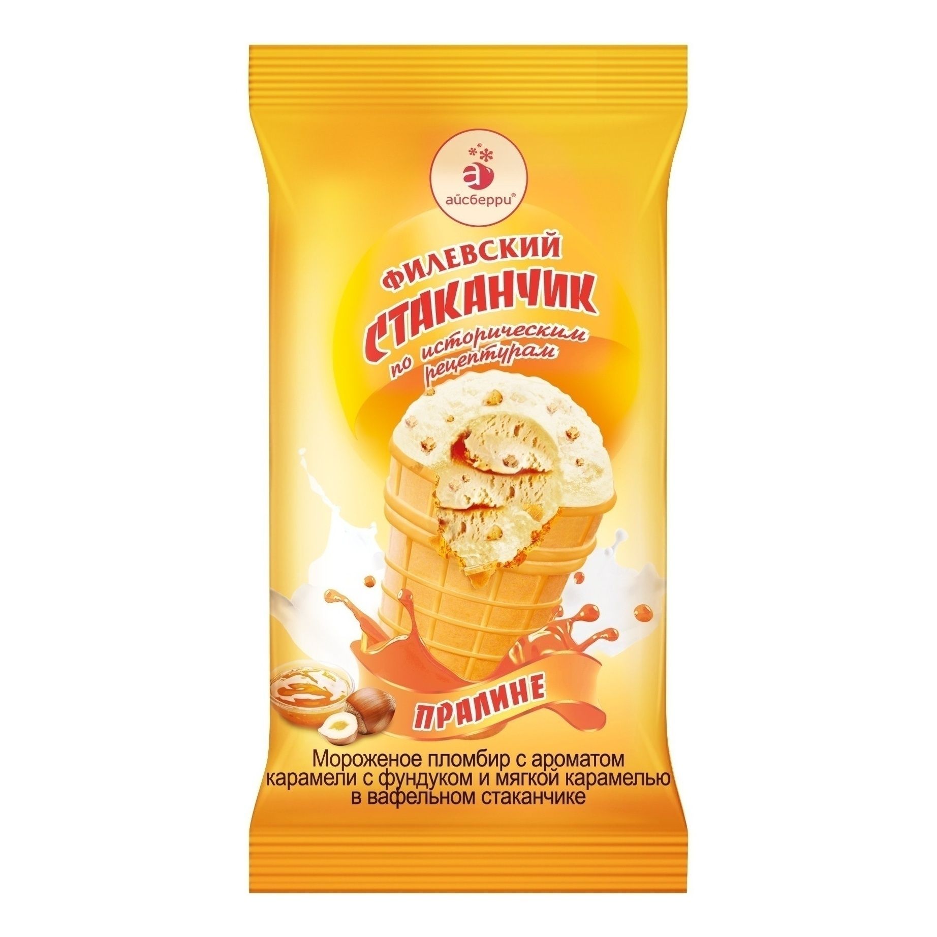 Мороженое пломбир Филевское фундук-карамель БЗМЖ 100 г