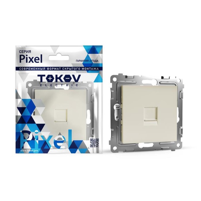 фото Розетка компьютерная tokov electric, pixel, (мех.), 1 место, rj45, кат.5e, бежевый