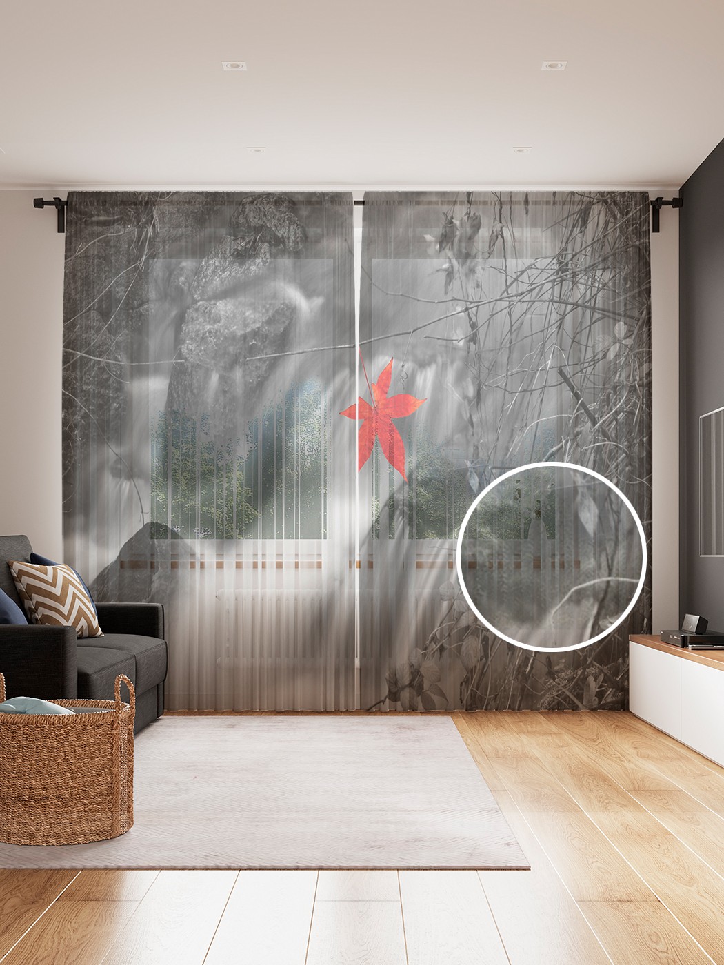 

Фототюль JoyArty "Остановка водопада", 145x265см, 2 полотна, лента, 50 крючков, Остановка водопада