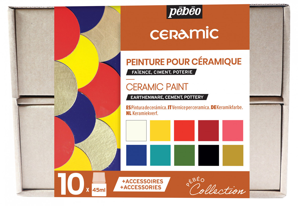фото Набор красок для керамики pebeo ceramic "коллекция" с аксессуарами 10 цветов 45 мл