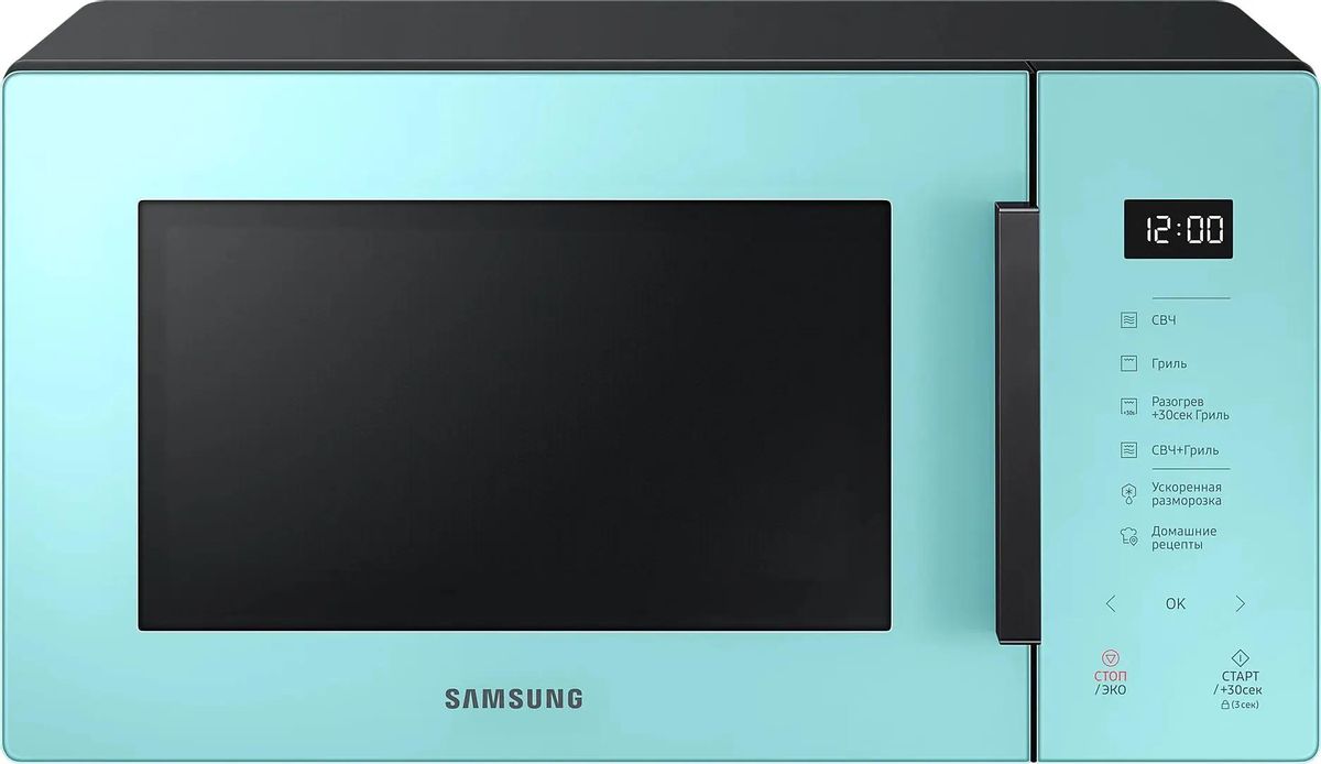 

Микроволновая печь Samsung MG23T5018AN/BW, 800Вт, 23л, мятный /черный