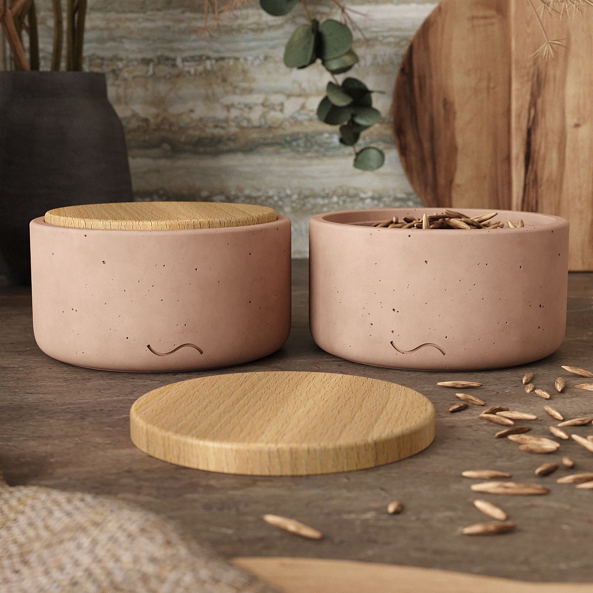 

Комплект для кухни Astrid 22 емкости, 12.5х12.5х7 , - 2 шт., бетон, розовый мат.