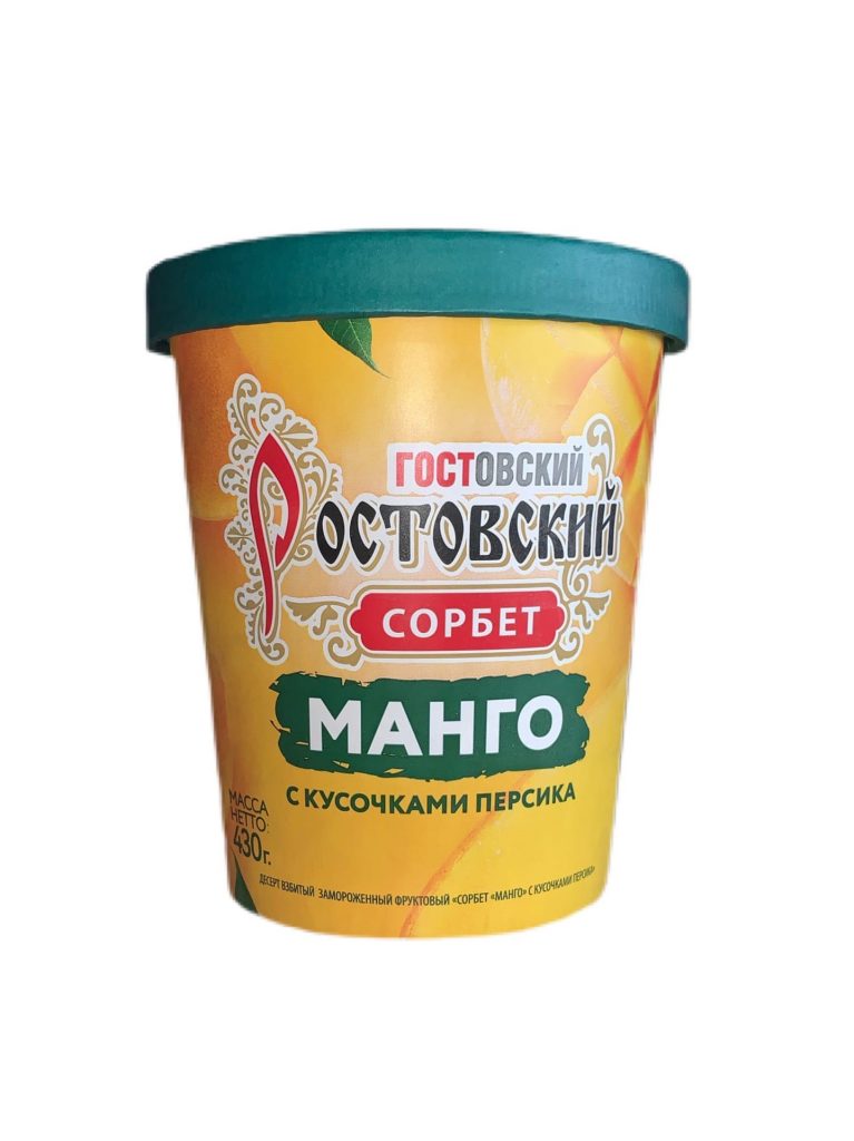 

Сорбет Ростовский ГОСТовский Манго с кусочками персика 430 г