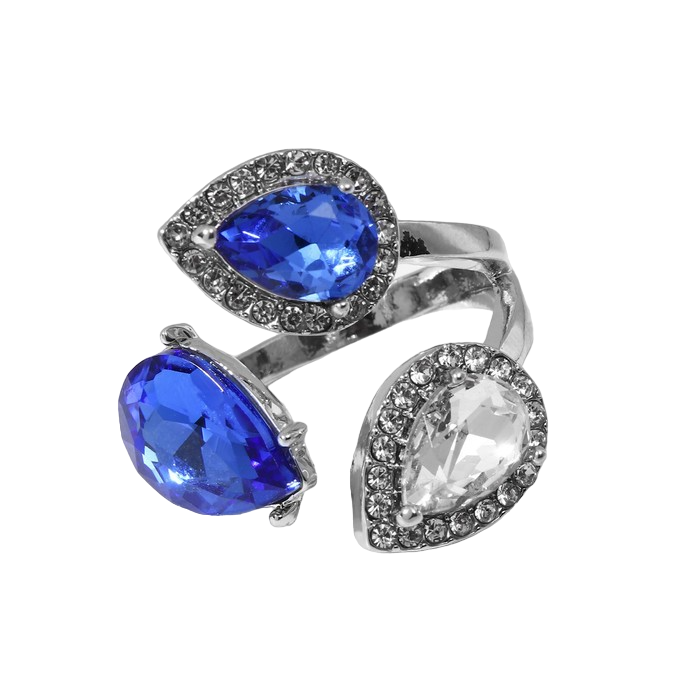 

Кольцо "Драгоценность" капля трио, цвет бело-синий в серебре, безразмерное