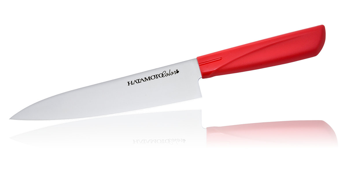 фото Нож кухонный, поварской, шеф нож, hatamoto 3014-red, лезвие 18 см, сталь 1к6, япония