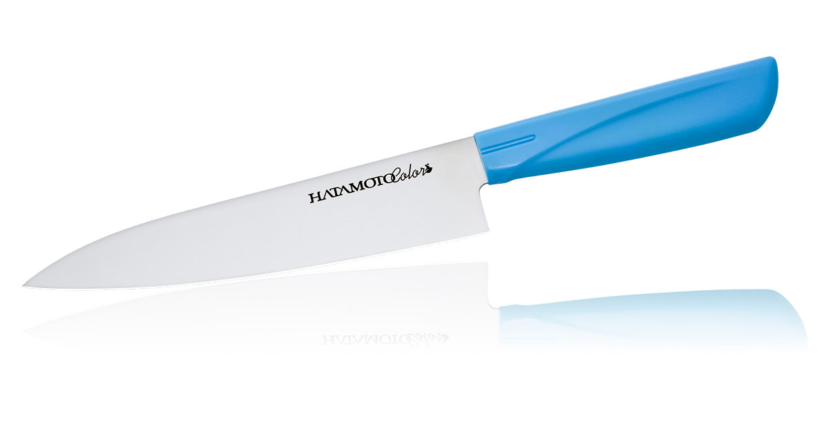 фото Нож кухонный, поварской, шеф нож, hatamoto 3014-blu, лезвие 18 см, сталь 1к6, япония