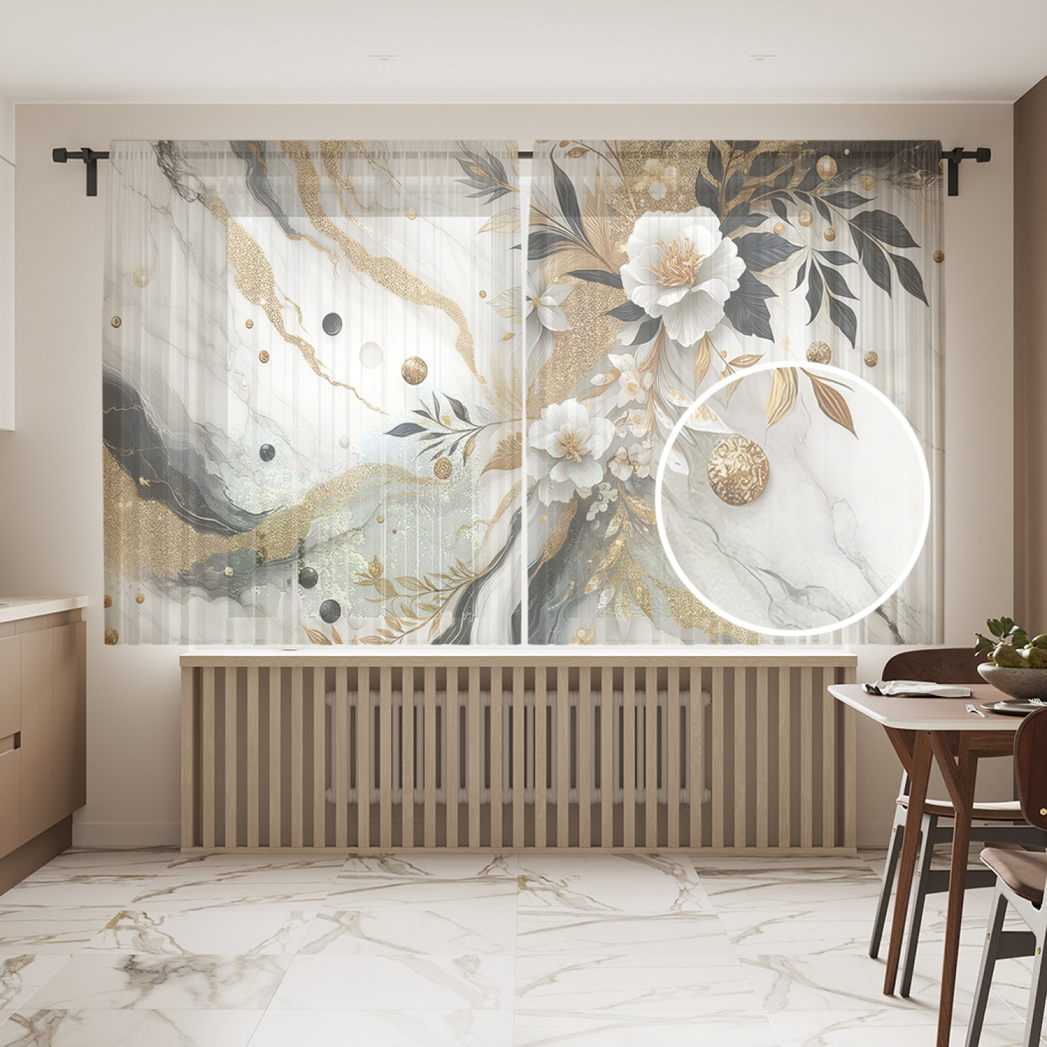 

Тюль JoyArty Цветы с золотой пыльцой 145х180, tul_sd2865_145x180