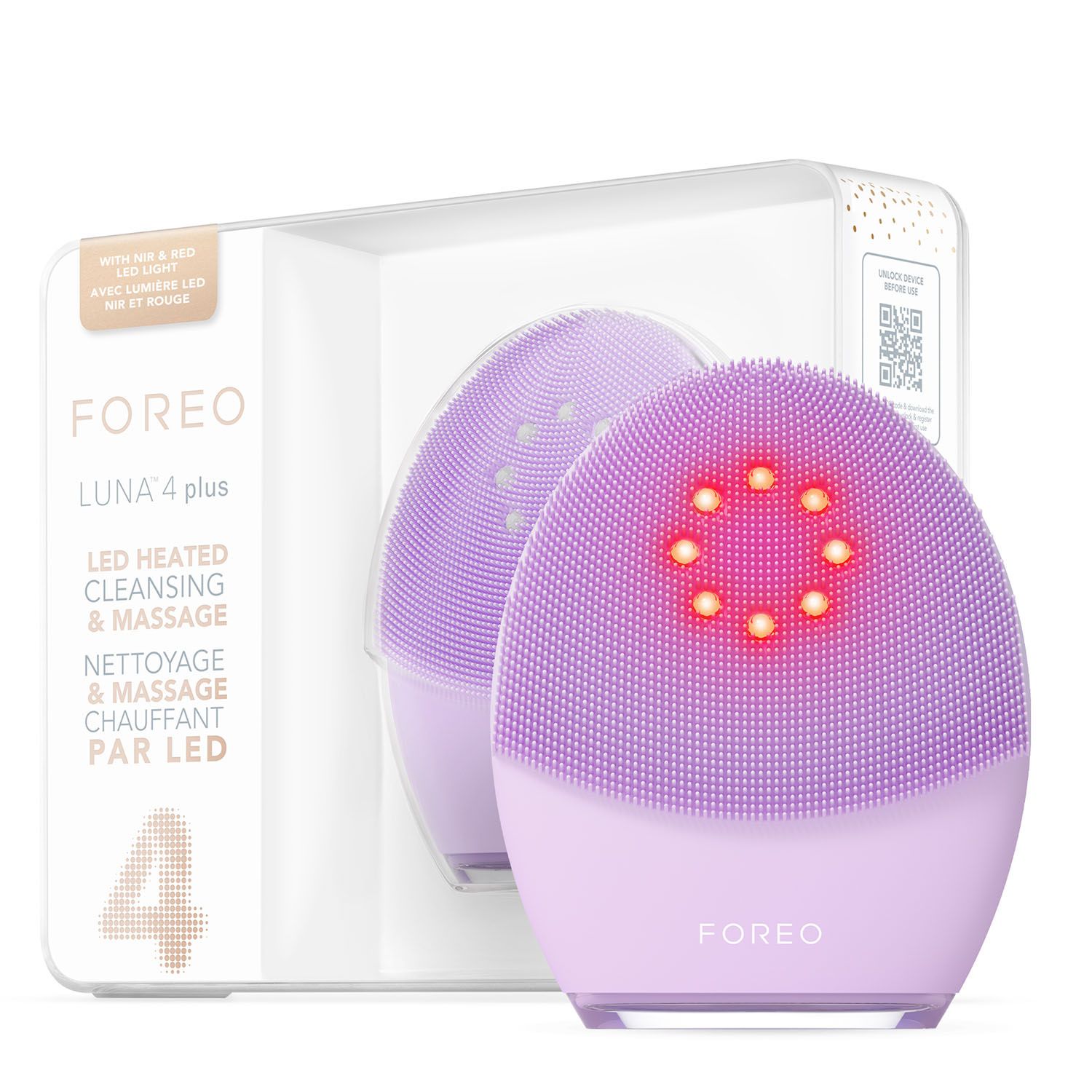 Щетка для лица Foreo Luna 4 plus с микротоками, красным LED-светом для чувствительной кожи Швеция фиолетовый