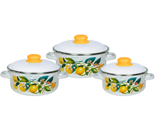 фото Набор посуды северсталь-эмаль3пр №05 "лимоны в цвету" 1кв051м