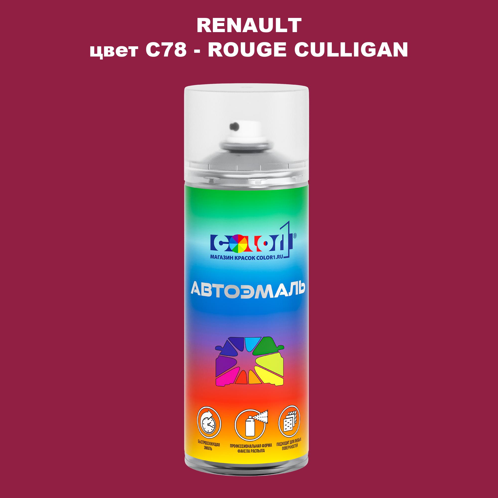 

Аэрозольная краска COLOR1 для RENAULT, цвет C78 - ROUGE CULLIGAN, Прозрачный