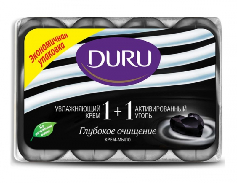 Мыло туалетное Duru 1+1 Увлажняющий крем и активный уголь 4x90 гр
