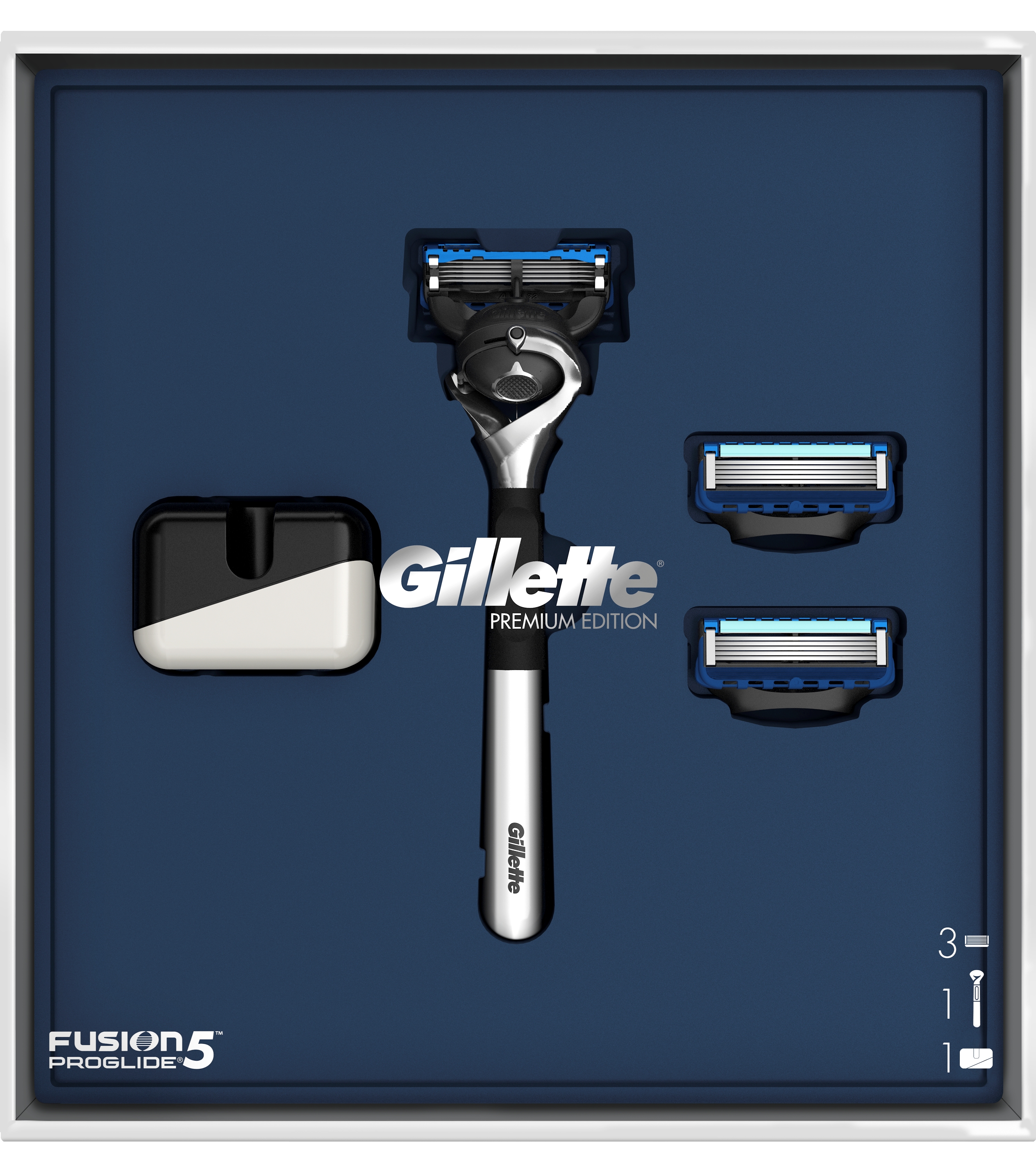 фото Подарочный набор gillette бритва fusion5 proglide хром + 2 кассеты + подставка