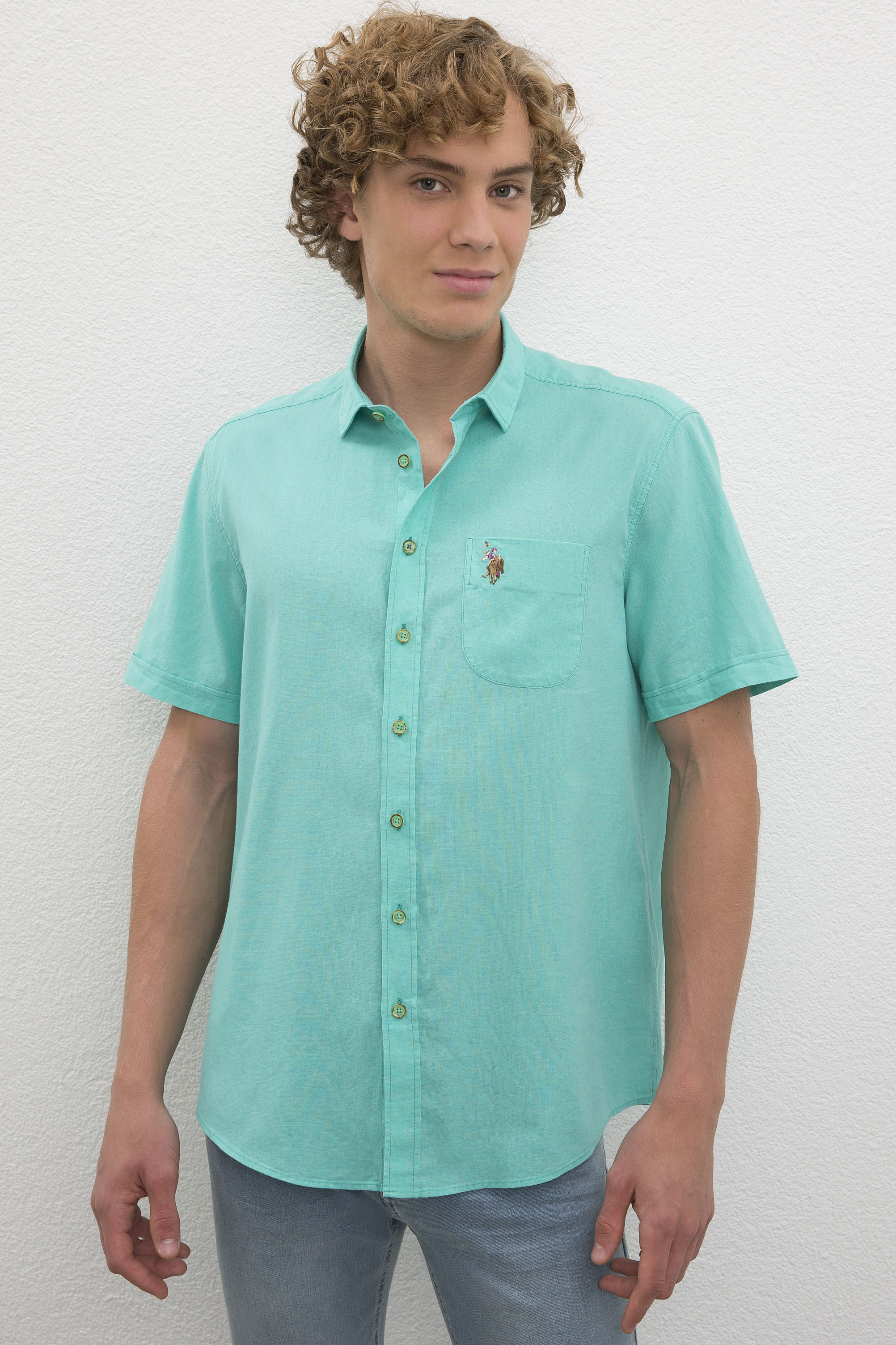 

Рубашка мужская U.S. POLO Assn. G081SZ0040ELFY19Y бирюзовая S, G081SZ0040ELFY19Y