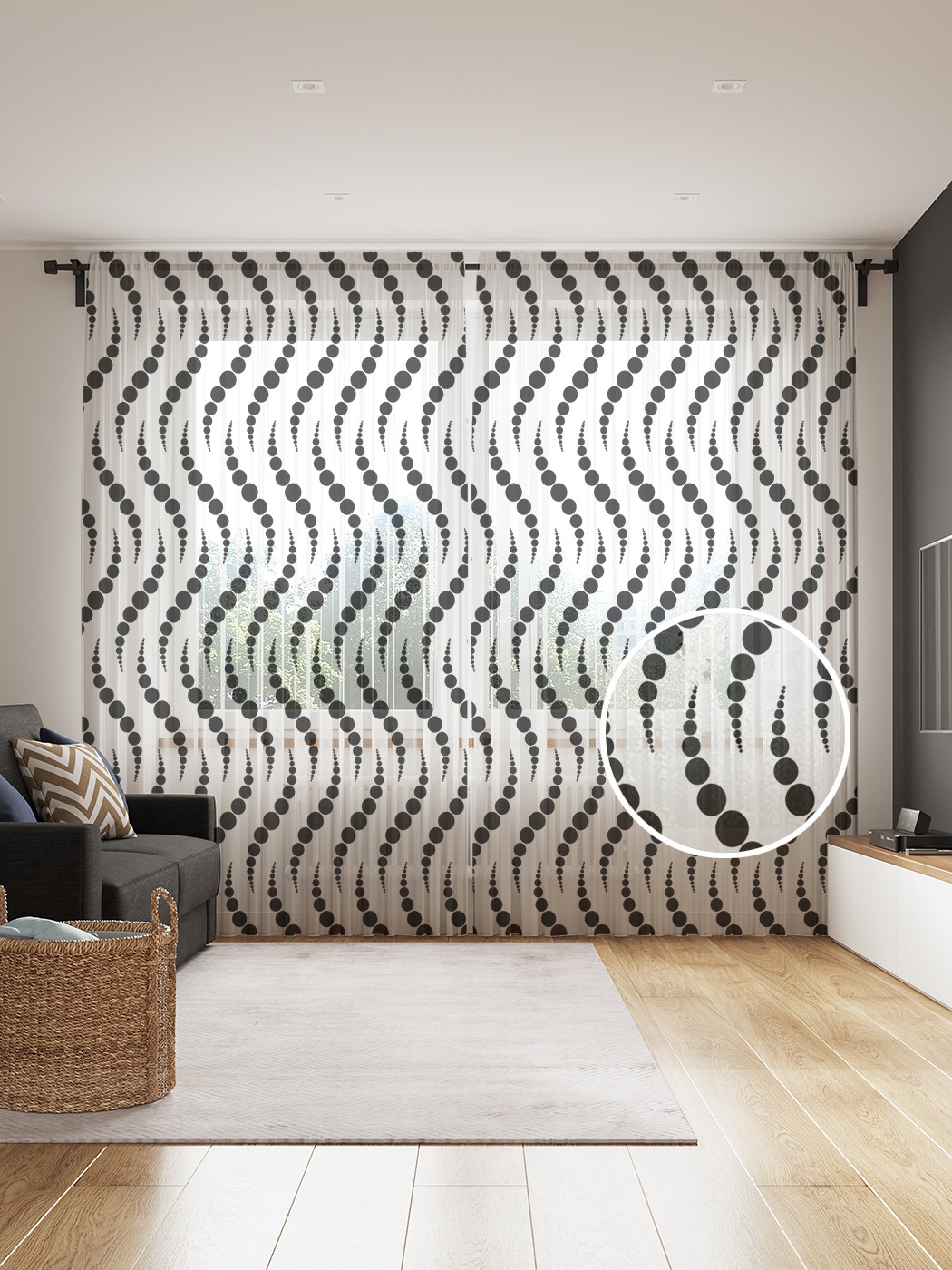 

Фототюль JoyArty "Волнистый горошек", 145x265см (2 полотна со шторной лентой + 50 крючков), Волнистый горошек