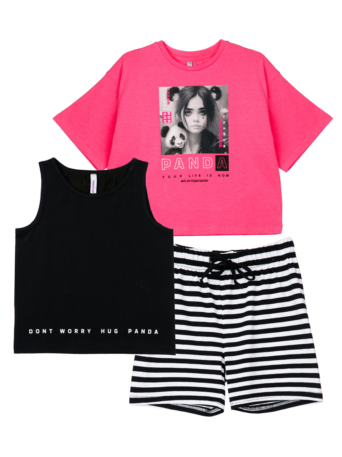 Комплект: майка, шорты, фуфайка PlayToday 12421407, розовый; черный; белый, 152
