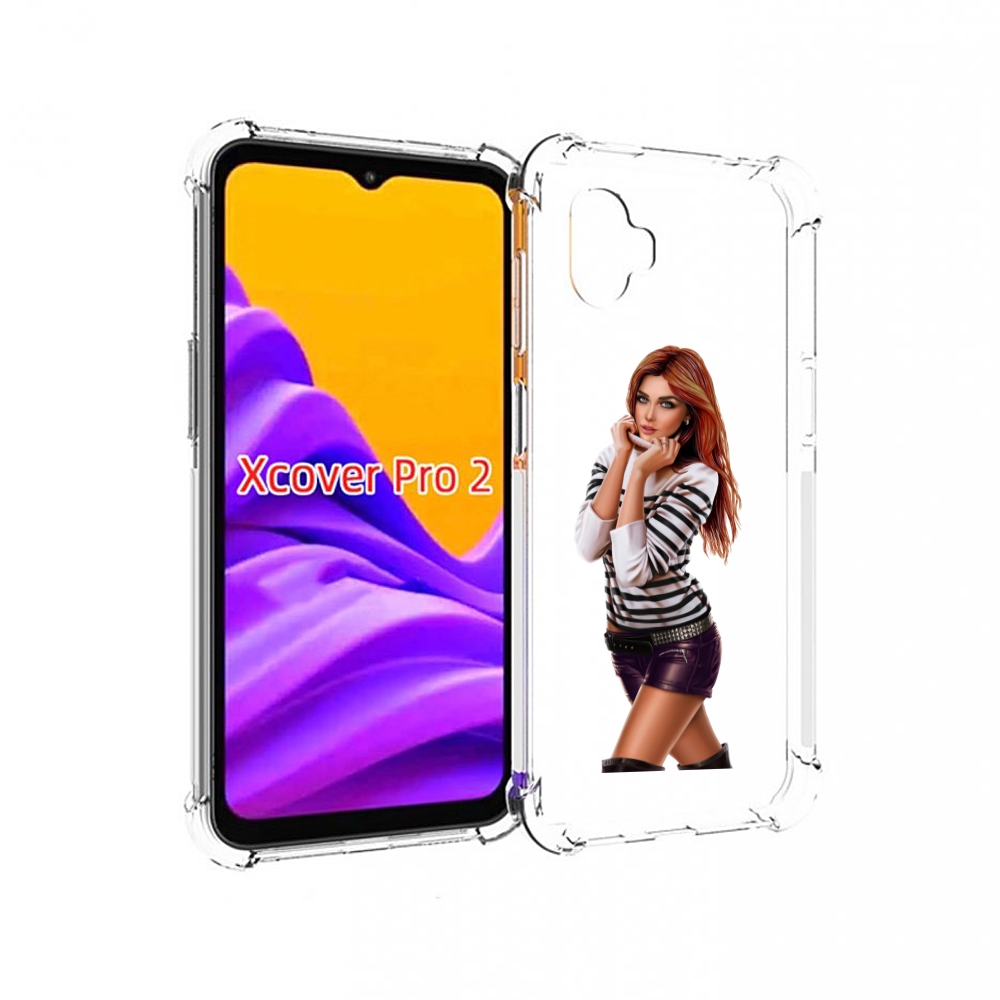 Чехол MyPads девушка-в-свитере-с-полоской для Samsung Galaxy Xcover Pro 2