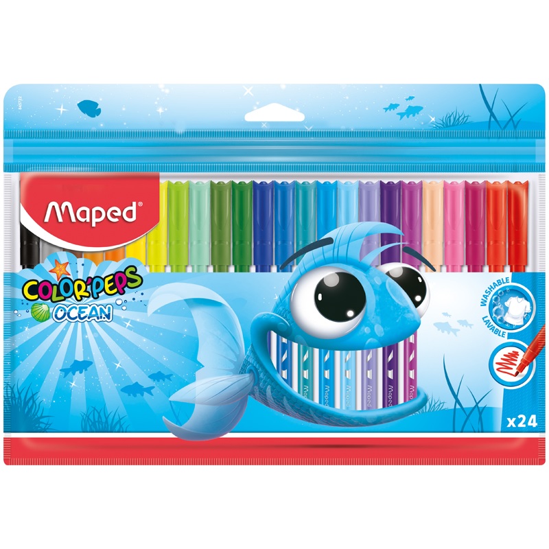 Набор фломастеров 24 цвета Maped Color'Peps Ocean (линия 1мм, смываемые) 12 уп