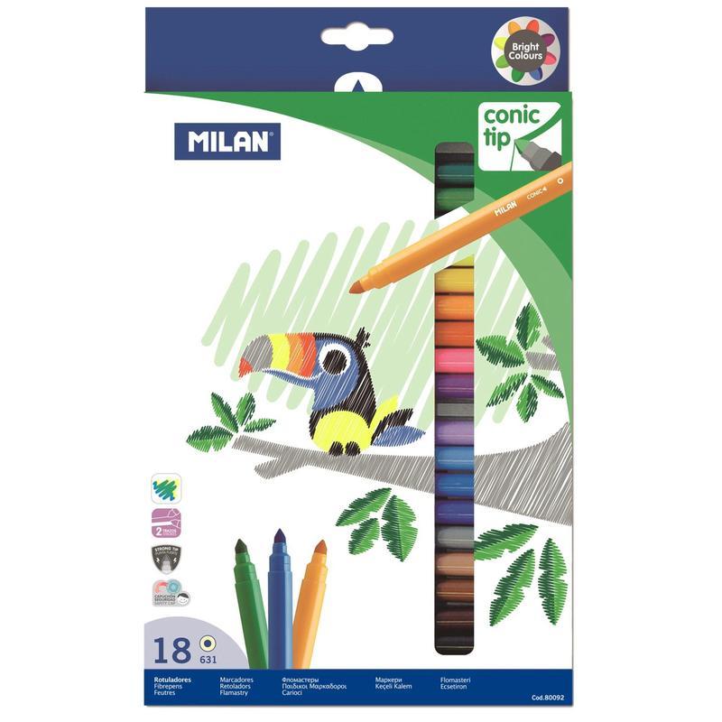 Набор фломастеров 18 цветов Milan 631 (линия 1-5мм, смываемые) картонная упаковка (80092)