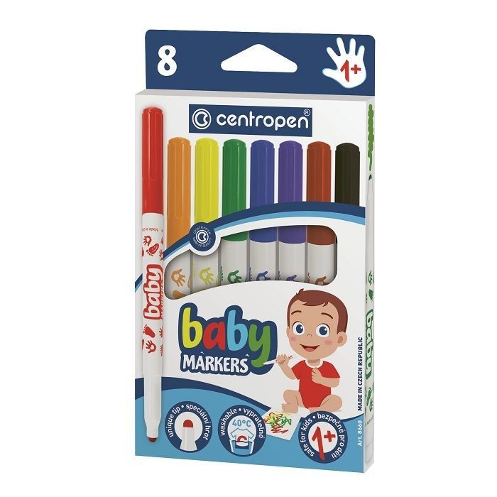 

Набор фломастеров 8 цветов Centropen Baby Markers (линия 1-2мм, легкосмываемые), 10 уп, Разноцветный