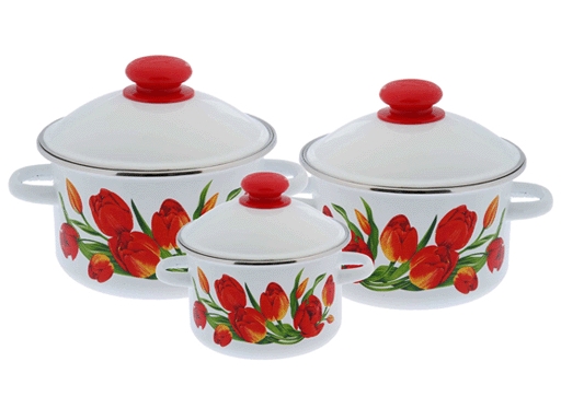 фото Набор эмалированной посуды 3пр №15 тюльпан (2,0 3,0 4,0л) n15b78 сибирские товары