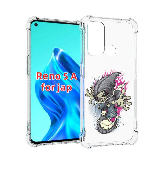 

Чехол MyPads нарисованный скелет на скейт борде для Oppo Reno 5A, Прозрачный, Tocco