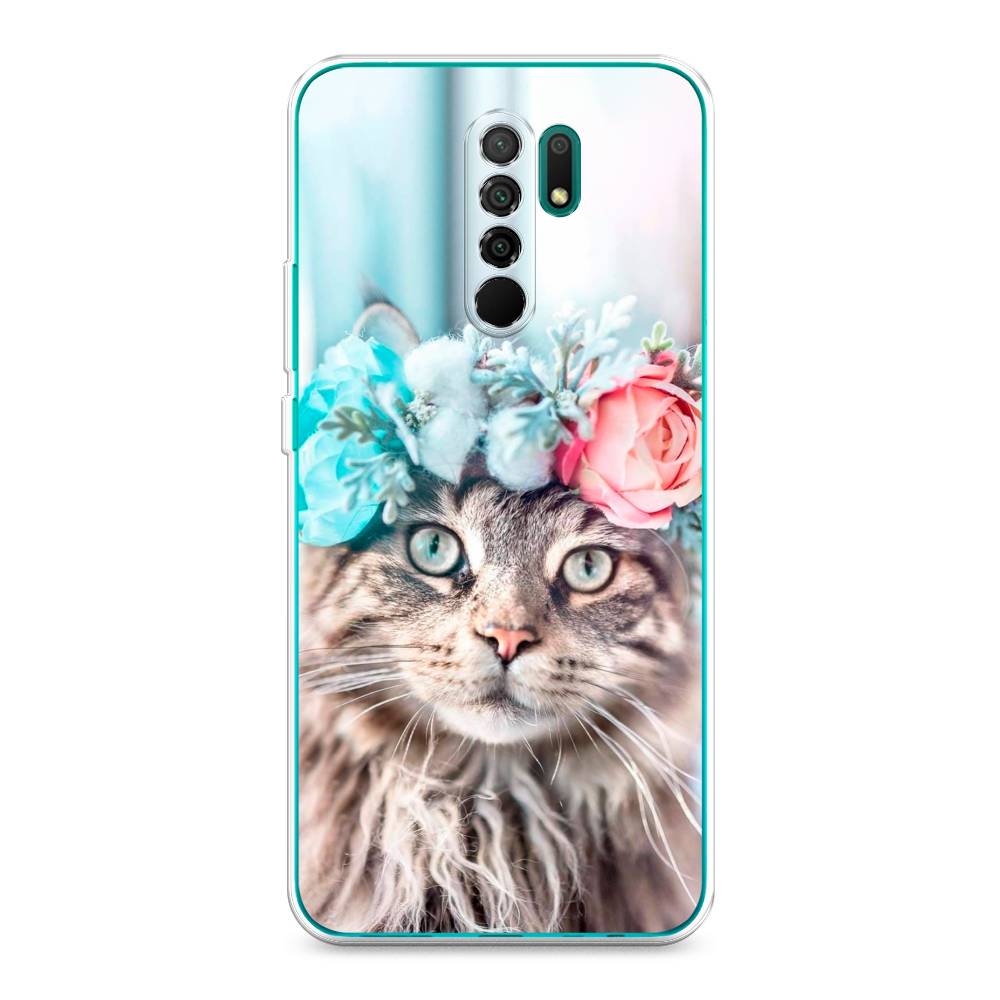 

Чехол Awog на Xiaomi Redmi 9 "Кот в венке", Разноцветный, 38350-2