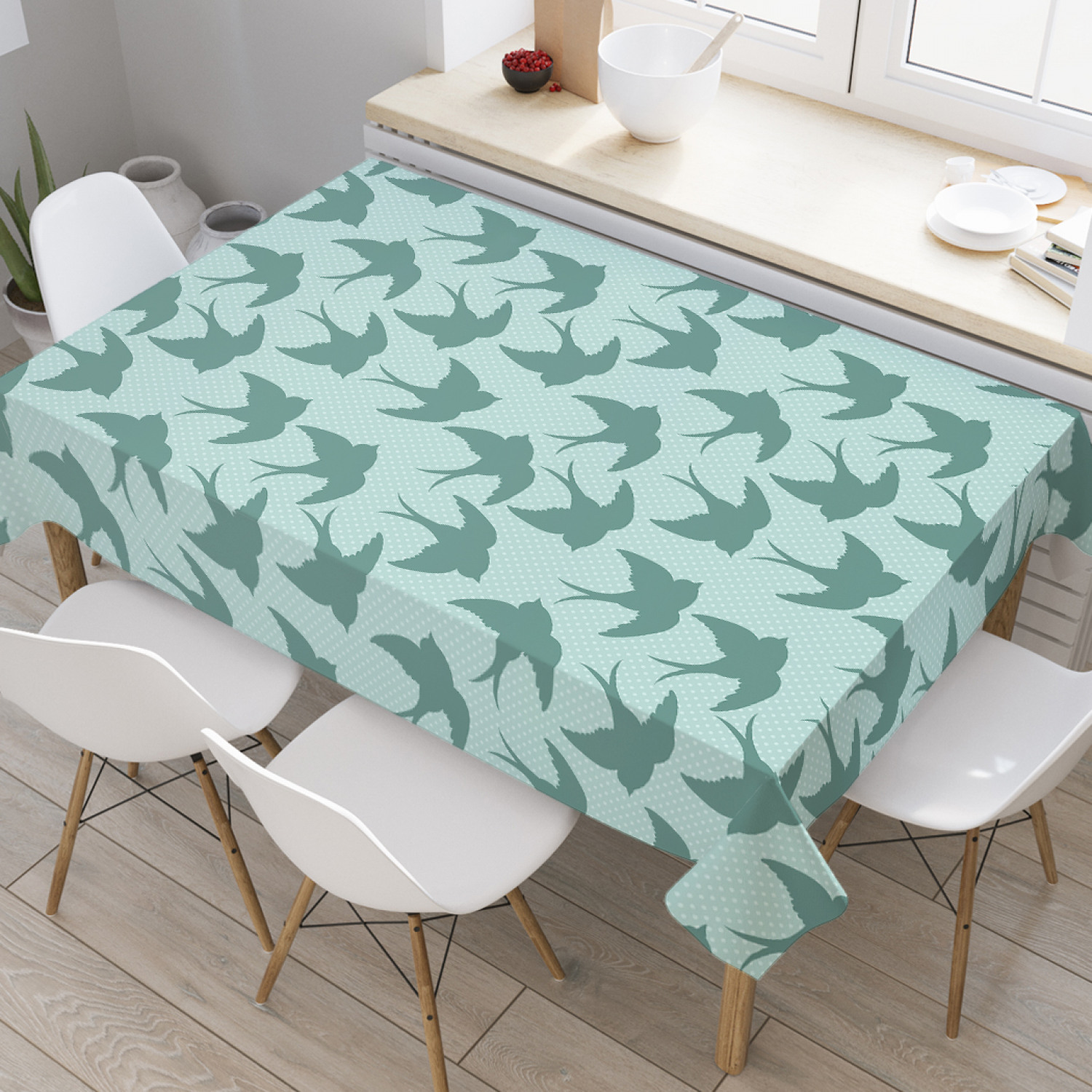 

Скатерть прямоугольная JoyArty "Силуэты ласточек" из оксфорда, 180x145 см, Зеленый, Силуэты ласточек