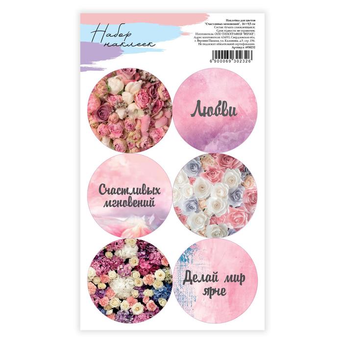 

Наклейки для цветов и подарков, «Счастливых мгновений», 16 x 9,5 см (10 шт.), Разноцветный