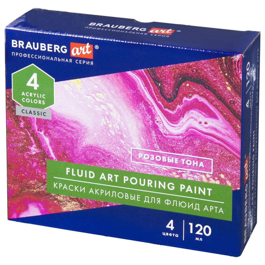 Краски акриловые Brauberg Art (Pouring paint), 4 цвета по 120мл, Розовые тона, 4 уп