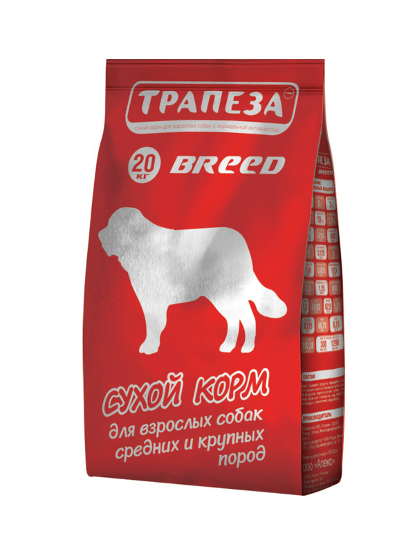 фото Сухой корм для собак трапеза breed, для средних и крупных пород, мясное ассорти, 20кг