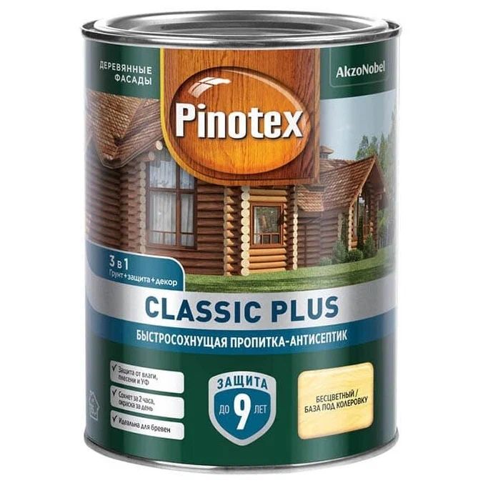 фото Пропитка-антисептик pinotex classic plus 3 в 1,быстросохнущая, ель натуральная, 900 мл