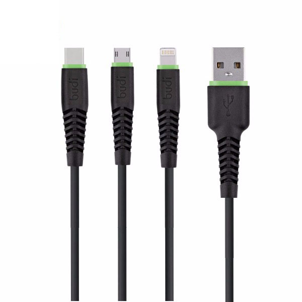 Кабель USB - Lightning/Type-C/MicroUSB Budi 0.6 м черный