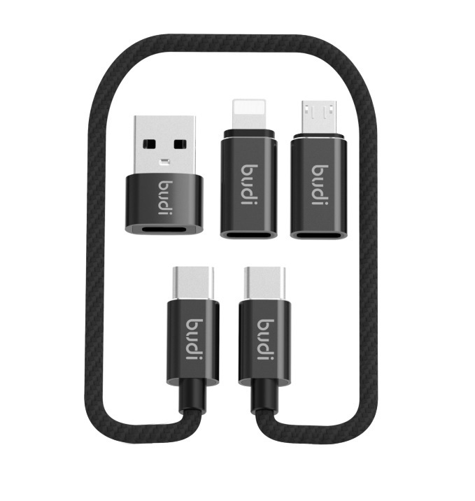 Кабель USB - Lightning/Type-C/MicroUSB Budi 0.6 м черный