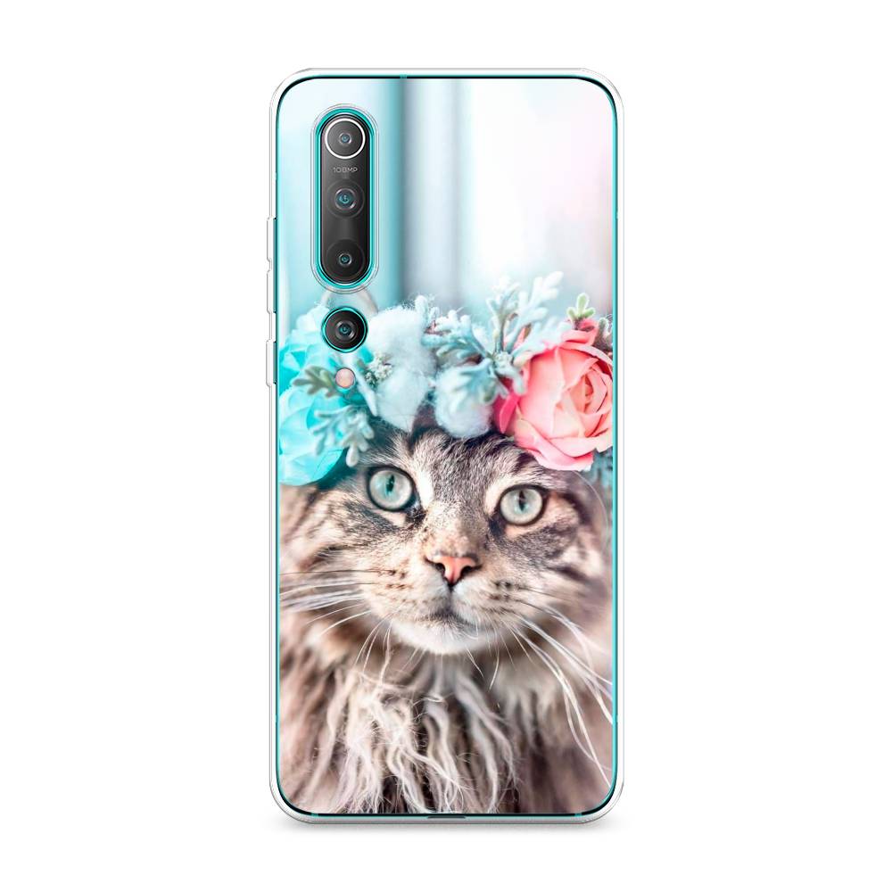 

Чехол Awog на Xiaomi Mi 10 "Кот в венке", Разноцветный, 37550-2