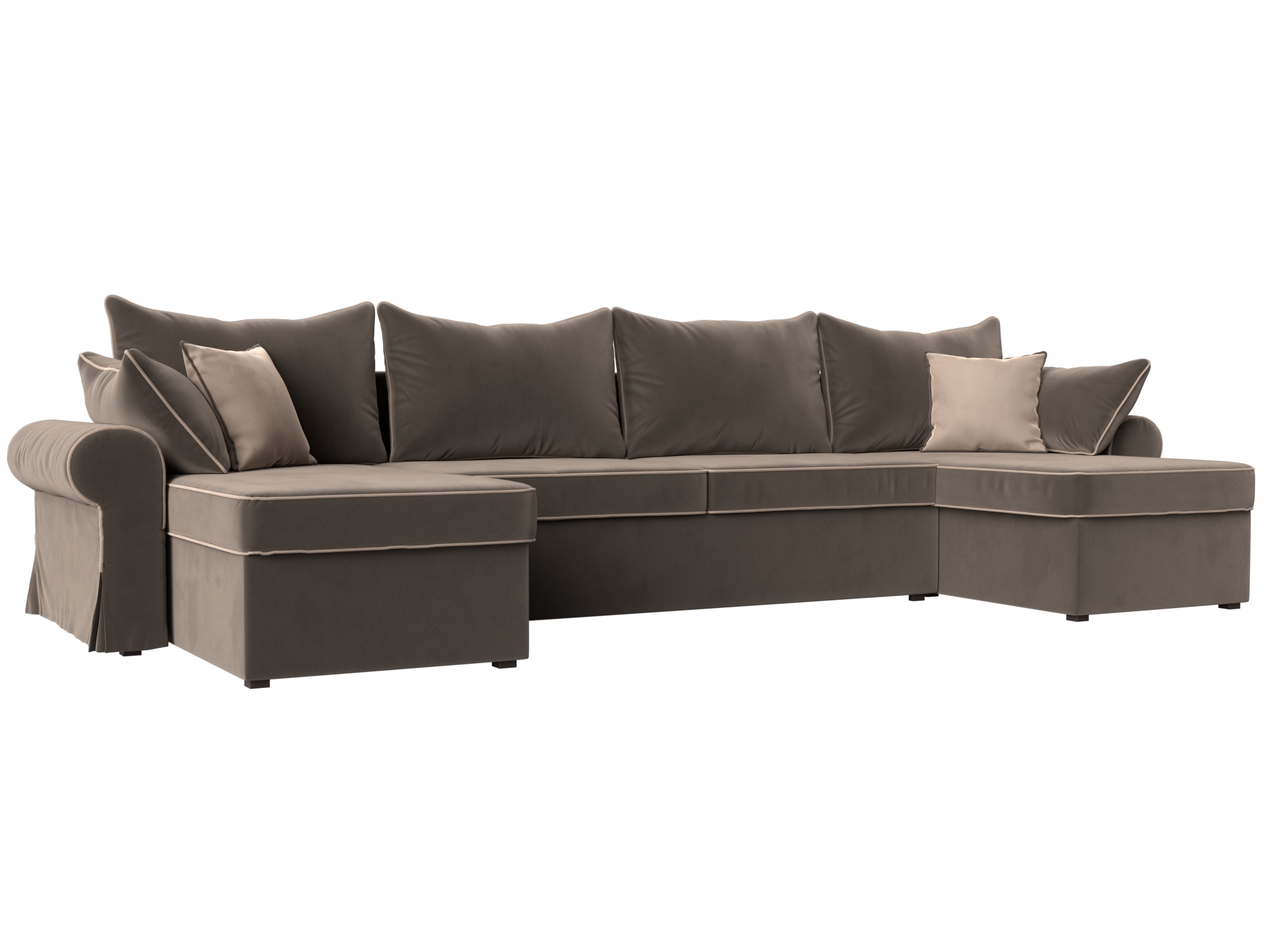 

П-образный диван Элис велюр коричневый, П-образный диван Элис