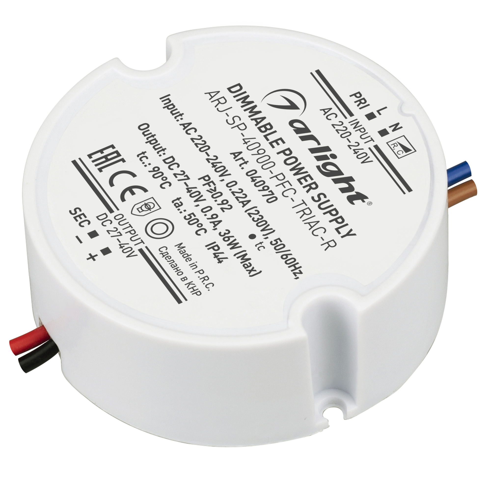 

Блок питания Arlight ARJ-SP-40900-PFC-TRIAC-R (36W, 27-40V, 900mA), 040970, Белый, 040970