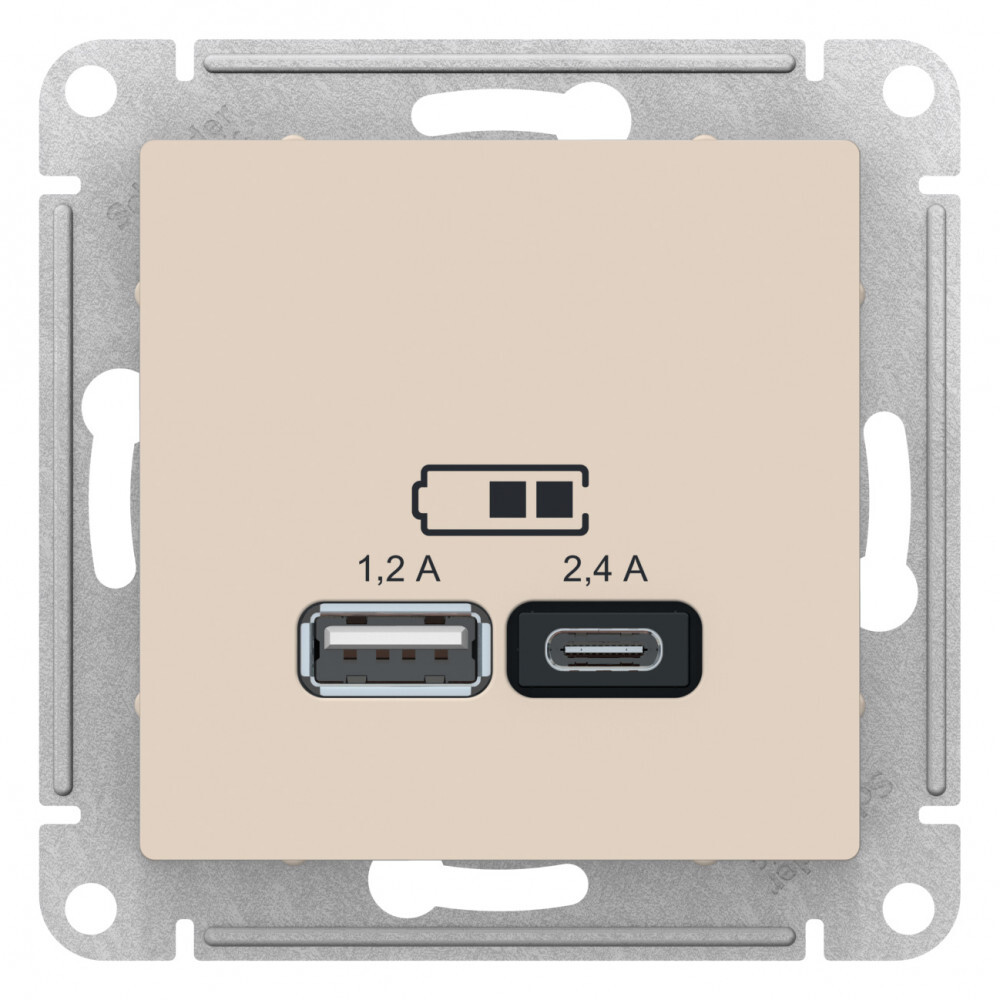 

SE AtlasDesign Бежевый USB A+С, 5В/2,4А, 2х5В/1,2А, механизм ATN000239, AtlasDesign20