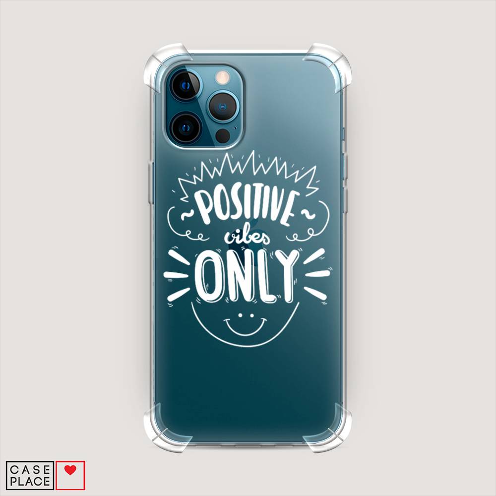 фото Противоударный силиконовый чехол "positive vibes only графика" на apple iphone 12 pro awog